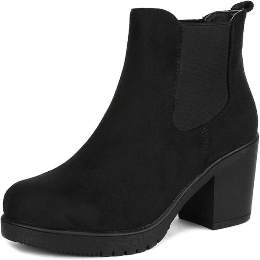 Women's High Chunky Heel Chelsea Ankle Boots Slip On Elastic Fall
